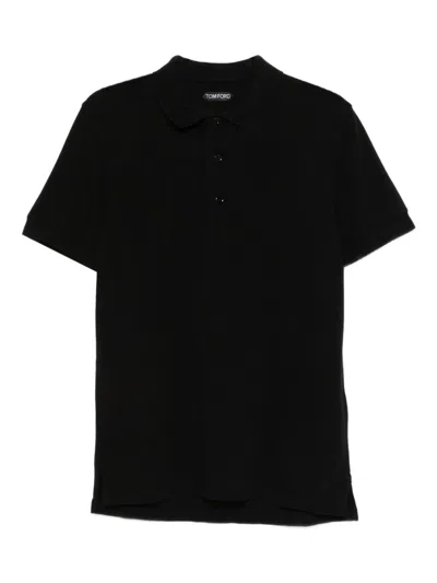 Tom Ford Polo In Lyocell E Cotone In Black
