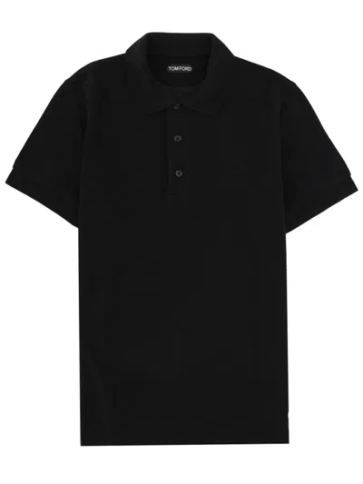 Tom Ford Polo In Lyocell E Cotone In Black