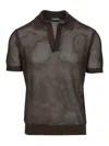Tom Ford Mens Chocolate Open-collar Mesh Cotton And Silk-blend Polo Top In Brown