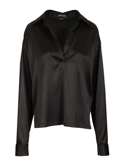 Tom Ford Black Solid Shirt Collar Polo
