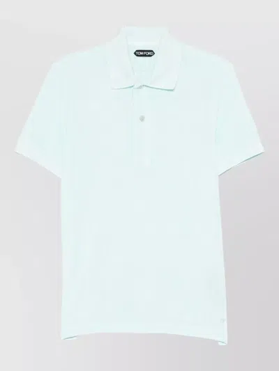 Tom Ford Polo Shirt Cotton Ribbed Collar Side Slits In Blue
