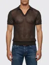 Tom Ford Mens Chocolate Open-collar Mesh Cotton And Silk-blend Polo Top In Brown