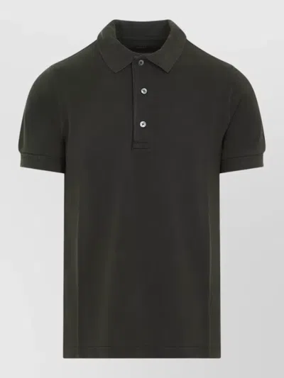 Tom Ford Polo Shirt Ribbed Collar Short Sleeves In Black