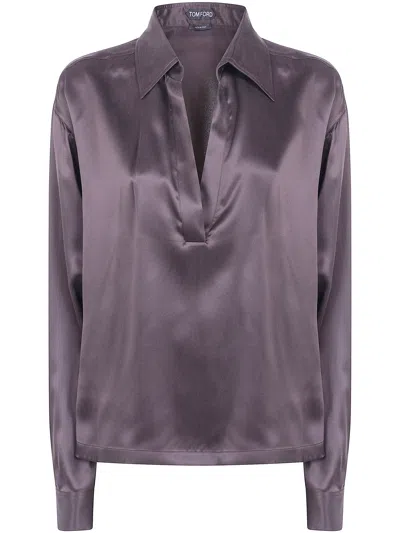 Tom Ford Long-sleeve Polo Shirt In Purple