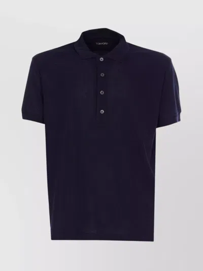 Tom Ford Polo Shirt With Button Placket And Collar In Blue
