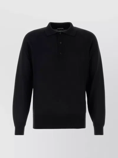 Tom Ford Polo Shirt Wool Blend Collar In Blue