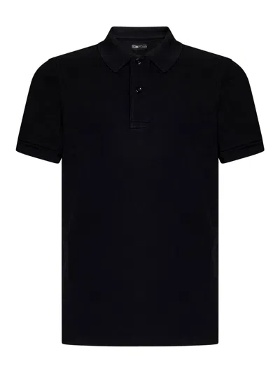 Tom Ford Two-button Ribbed Polo Shirt In Black