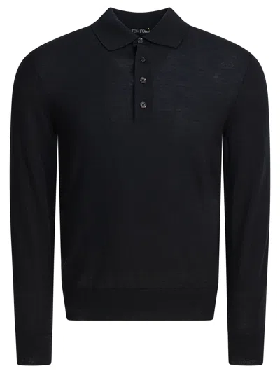 Tom Ford Collar Ribbed Long-sleeved Polo Shirt In Black