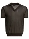 Tom Ford Mens Chocolate Open-collar Mesh Cotton And Silk-blend Polo Top In Brown