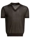 Tom Ford Mens Chocolate Open-collar Mesh Cotton And Silk-blend Polo Top In Brown