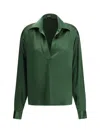 Tom Ford Stretch Silk Satin Polo With Tonal Tf Embroidered Logo Clothing In Green