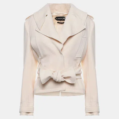 Pre-owned Tom Ford Polyester Blazer 44 In Beige