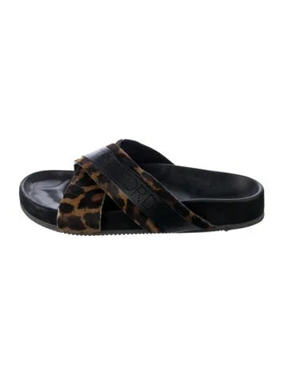 Pre-owned Tom Ford Ponyhair Animal Print Slides In Blue