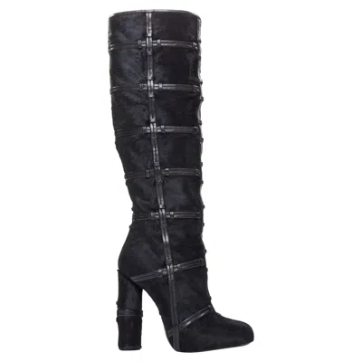Tom Ford Ponyhair Leather Cage Trim Block Heeled Boots In Black
