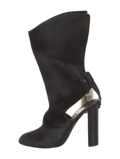 Pre-owned Tom Ford Ponyhair Leather Trim Embellishment Boots In Black