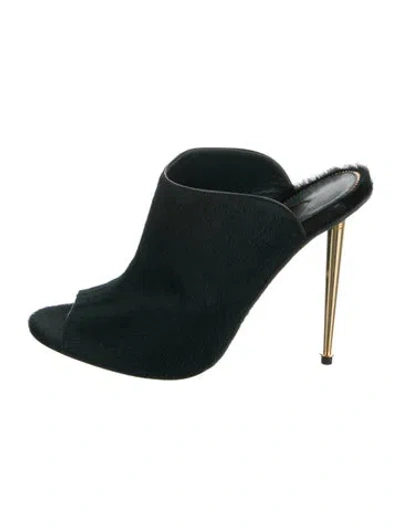 Pre-owned Tom Ford Ponyhair Leather Trim Embellishment Slides In Green