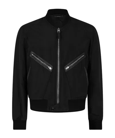 Tom Ford Poplin Bomber Jacket In Black