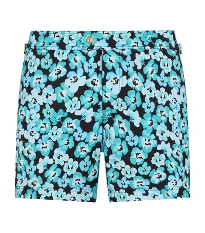 Tom Ford Poplin Floral Swim Shorts In Blue