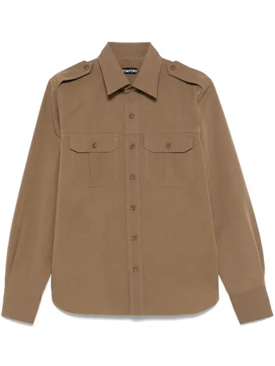Tom Ford Poplin Shirt In Brown