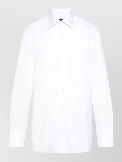 Tom Ford Poplin Shirt Pointed Collar Curved Hem In White