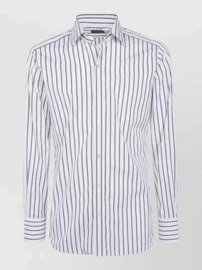 Tom Ford Poplin Stripe Slim Fit Shirt Long Sleeves In White