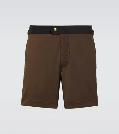 Tom Ford Poplin Swim Trunks In Combo Dark Brown Black