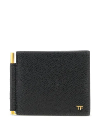 Tom Ford Hammered Leather Cardholder With Money Clip In Black