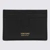 Tom Ford Black T Line Card-holder With Gold-colored Embossed Logo In Grainy Leather Man