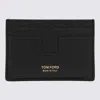 Tom Ford Black T Line Card-holder With Gold-colored Embossed Logo In Grainy Leather Man