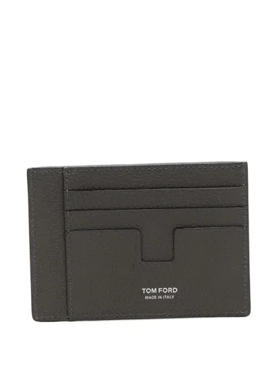 Tom Ford Portafoglio In Pelle Soft Grain "t Line Oversize Card Holder" In Green