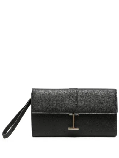 Tom Ford Pouch "t Clasp" In Hammered Leather Black