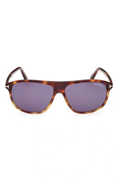 Tom Ford Prescott 60mm Square Sunglasses In Shiny Blonde Havana/blue
