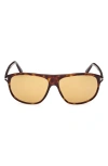 Tom Ford Men's Prescott T-logo Square Sunglasses In Shiny Dark Havana / Amber