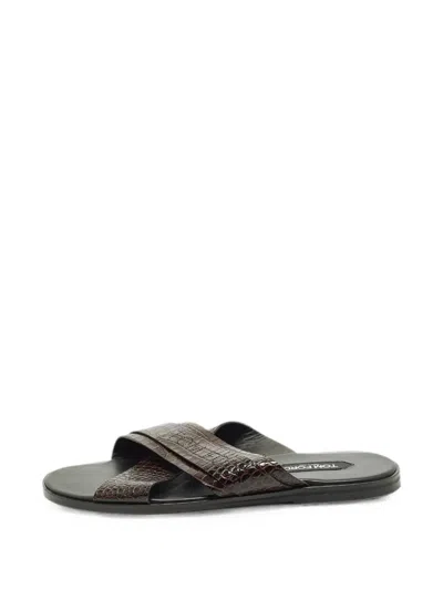 Pre-owned Tom Ford Preston Croc-embossed Sandals In Brown