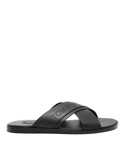 Tom Ford Preston Logo-perforated Slides In Black