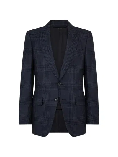 Tom Ford Prince Of Wales Check Single-breasted Jacket In Blue