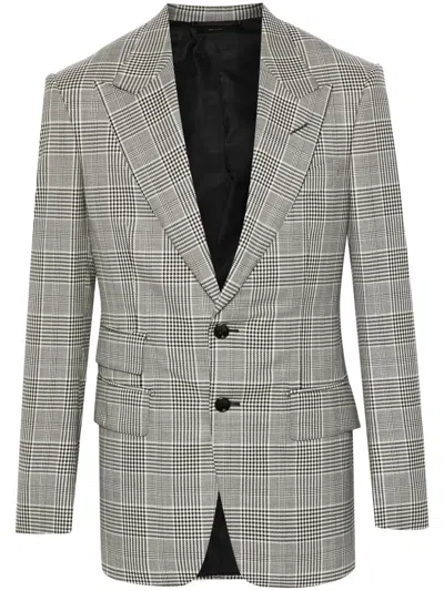Tom Ford Prince Of Wales-pattern Blazer In Black
