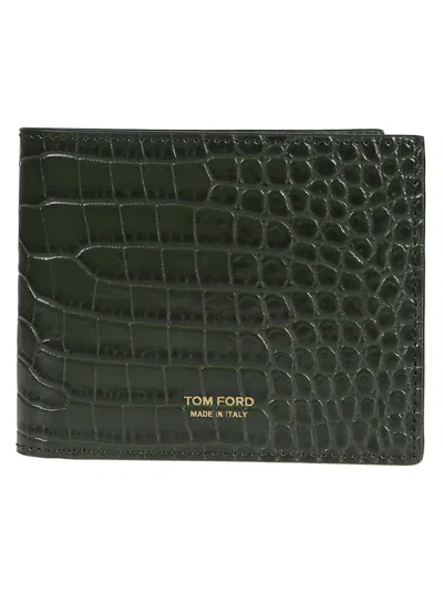Tom Ford Printed Alligator Classic Bifold Wallet In Rifle Green