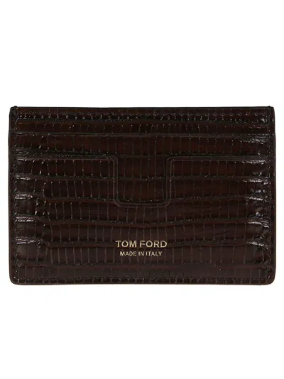 Tom Ford Printed Alligator Classic Credit Card Holder In Chocolate Brown