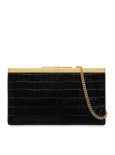 Tom Ford Printed Croc Leather Lux Clutch In Black
