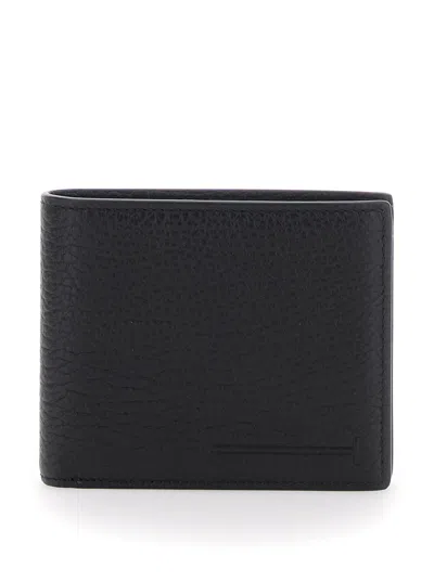 Tom Ford Printed Deer Leather Elongated T Line Classic Bifold Wallet In Black
