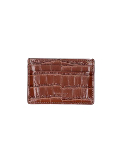 Tom Ford Printed Leather Card Holder In Brown