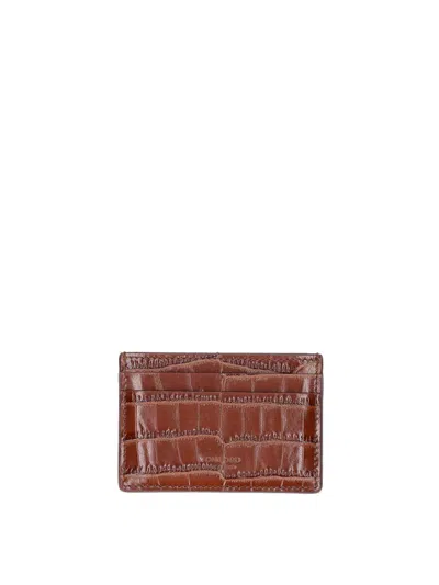 Tom Ford Printed Leather Card Holder In Brown