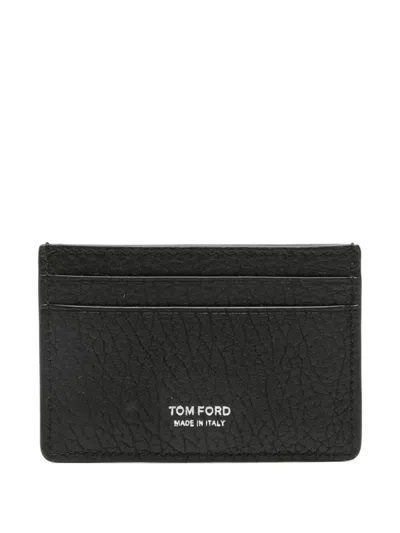 Tom Ford Printed Leather Elongated T Line Card Holder Accessories In Black
