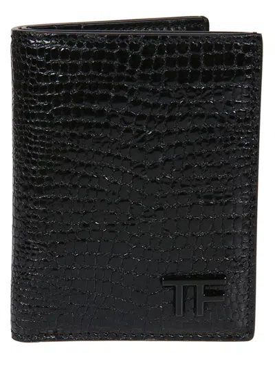 Tom Ford Printed Lizard Folding Credit Card Holder In Black