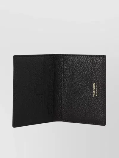 Tom Ford Printed Logo Bi-fold Textured Finish Wallet In Black
