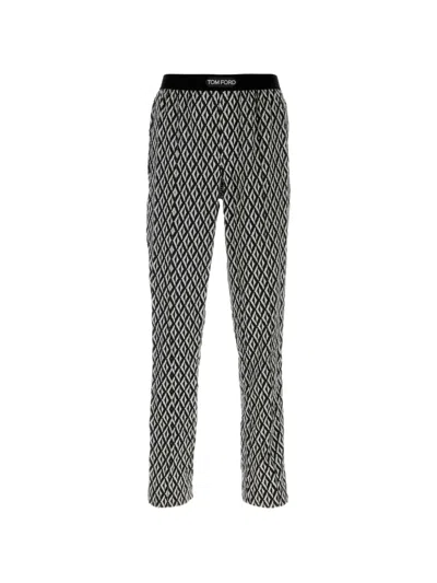 Tom Ford Satin Stretch Pyjama Trousers Straight Leg Pattern In Black