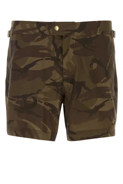 Tom Ford Printed Polyester Swimming Shorts In Brown