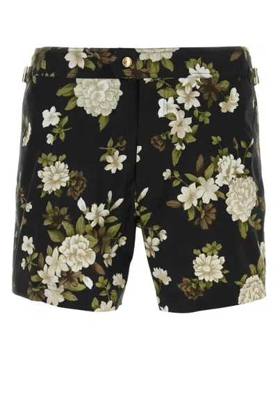 Tom Ford Printed Polyester Swimming Shorts In Combowhiteblack