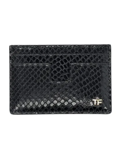 Tom Ford Snake-effect Leather Cardholder In Black